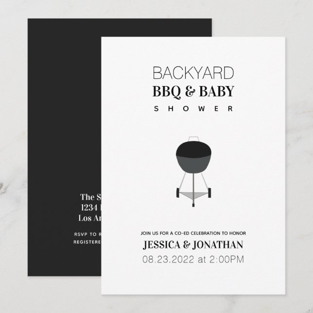 Baby Shower Backyard BBQ Co-Ed Couples Simple Invitation (Front/Back)