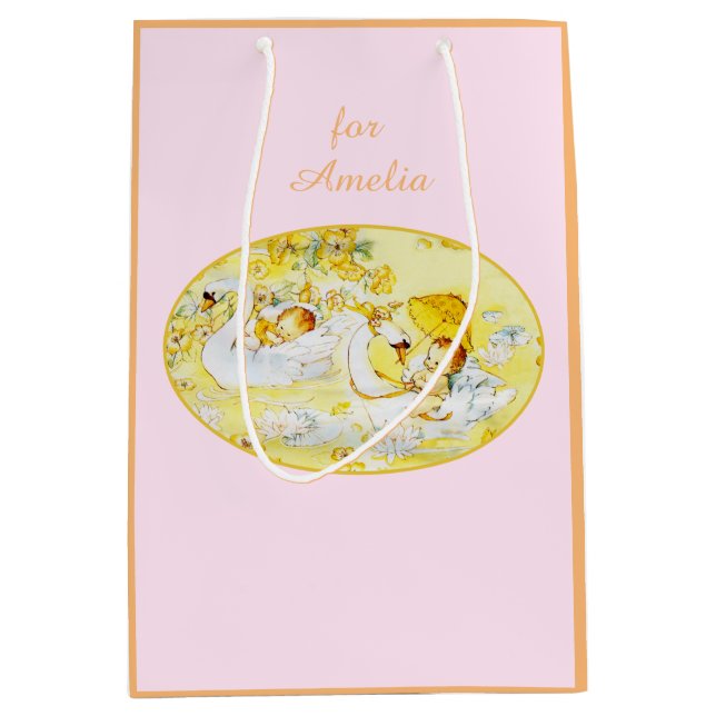 Baby Shower Bag Swan Pink and Orange (Front)
