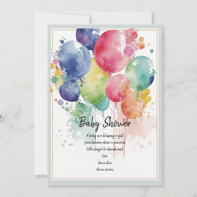 Baby Shower Balloon Invitation Cards (Front)