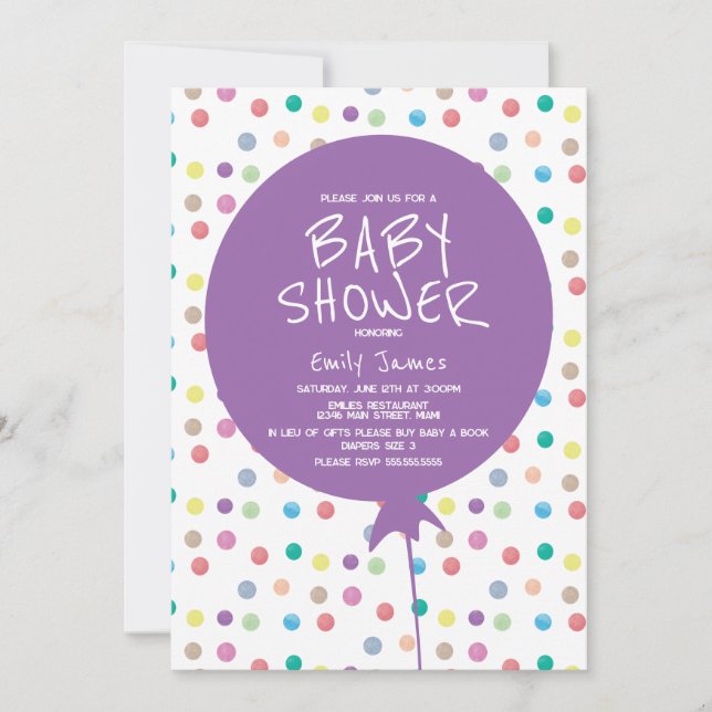 Baby Shower Balloon Watercolor Colourful Dots Invitation (Front)