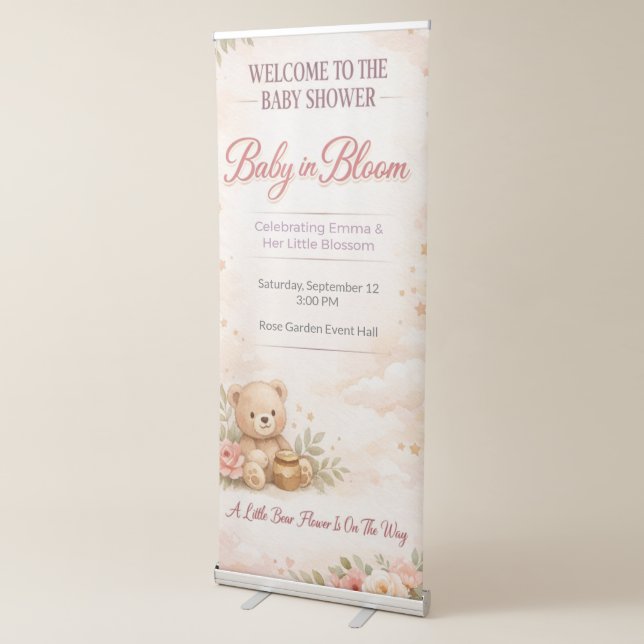 Baby Shower Banner | Floral Teddy | Pastel Clouds (3/4)