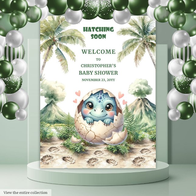 Baby Shower Banner Hatching Soon Blue Dinosaur Tapestry (Baby Shower Banner Hatching Soon Blue Dinosaur Tapestry)