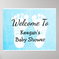Baby Shower Banner Poster for Boy Blue Foot Prints