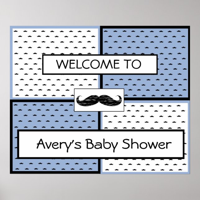 Baby Shower  Banner Poster Moustache Themed (Front)