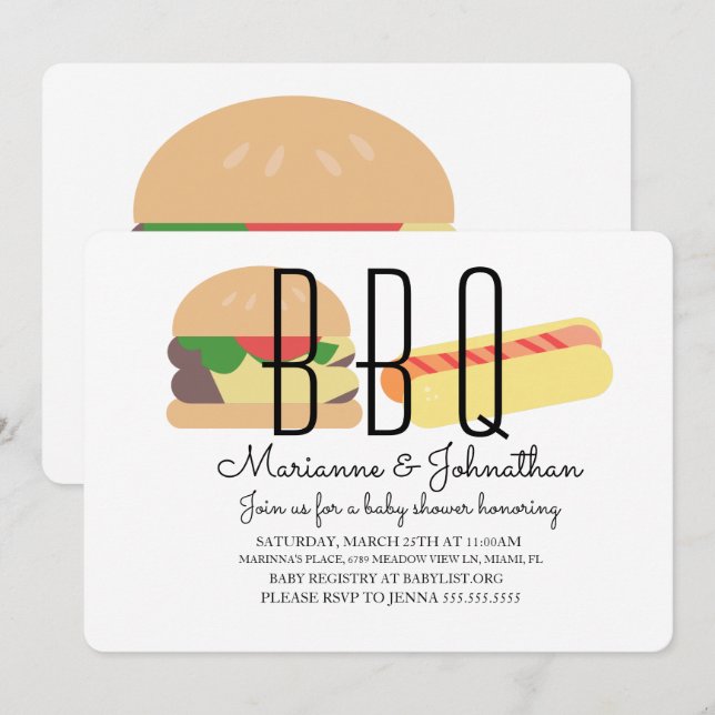 Baby Shower BBQ Baby Q Backyard Hot Dog Hamburger Invitation (Front/Back)