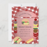 Baby Shower BBQ Backyard Food Plaid Red Invitation