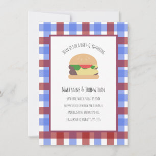 Baby Shower BBQ Backyard Hamburger Plaid Invitation