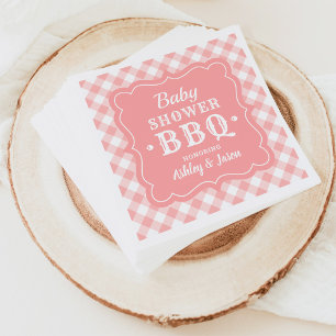 Baby Shower BBQ Blush Pink and White Gingham Plaid Napkin