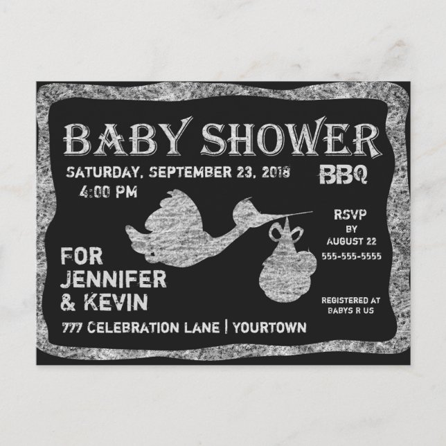 Baby Shower | BBQ | Chalkboard Invitation Postcard (Front)