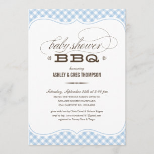 Baby Shower BBQ Invitations - Blue Table Cloth