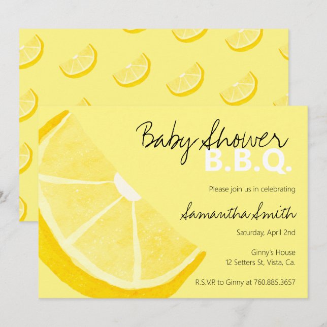 Baby Shower BBQ Lemon theme Summer A little Lemon Invitation (Front/Back)