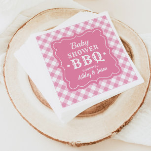 Baby Shower BBQ Pink and White Gingham Plaid Napkin