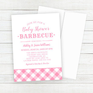 Baby Shower BBQ Pink Gingham Plaid Invitation