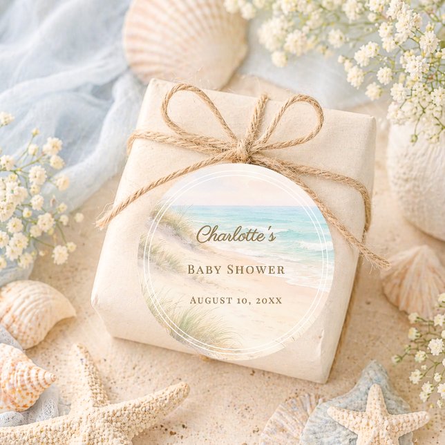 Baby Shower beach coastal summer Classic Round Sticker (Creator Uploaded)