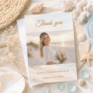 Baby Shower beach coastal summer photo Thank You Card
