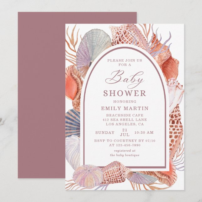 Baby Shower Beach Seashells Watercolor Nautical In Invitation (Front/Back)
