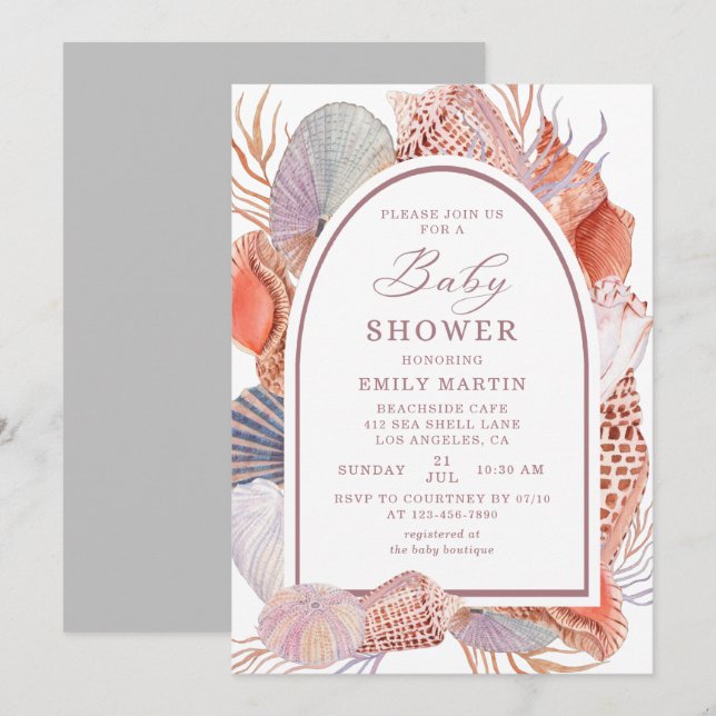 Baby Shower Beach Seashells Watercolor Nautical Invitation (Front/Back)