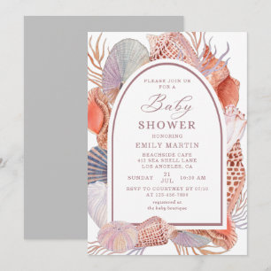 Baby Shower Beach Seashells Watercolor Nautical Invitation