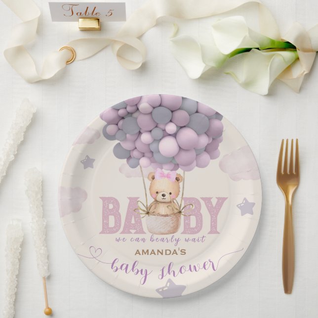  Baby Shower Bear Balloons Pink Vioet Paper Plate (Wedding)