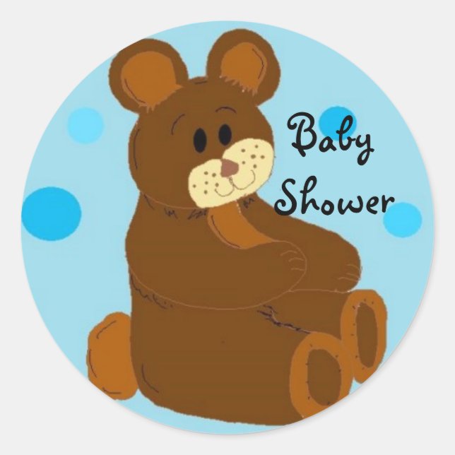 Baby Shower Bear Classic Round Sticker (Front)