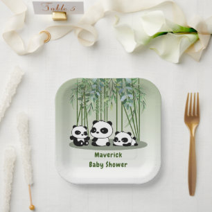 Baby Shower Bear Greenery Bamboo  Paper Plate