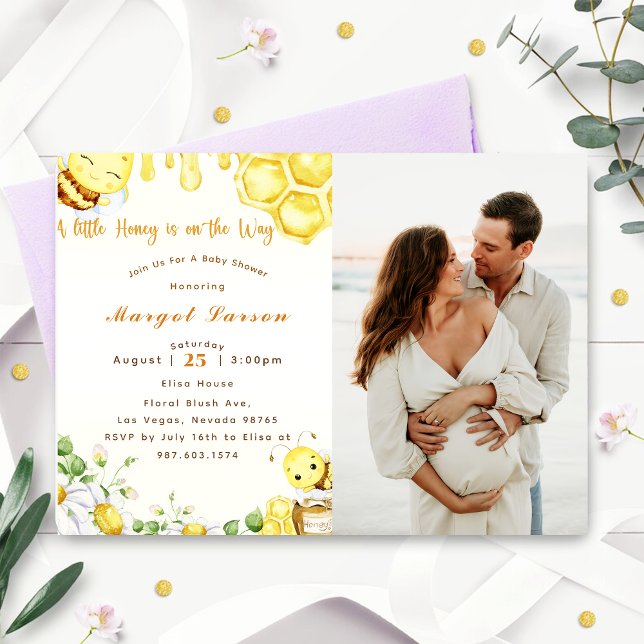 Baby Shower Bee A Little Honey Is On The Way Photo Invitation (Creator Uploaded)