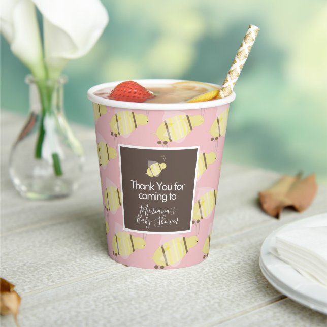 Baby Shower Bee Cute Pattern Pink Paper Cups (Insitu)