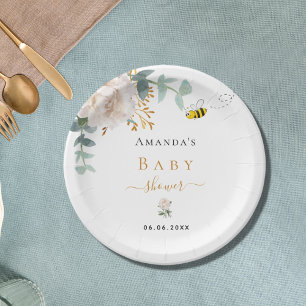 Baby Shower bee floral eucalyptus greenery Paper Plate