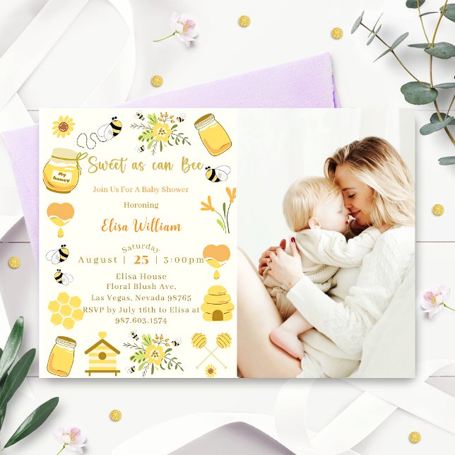 Baby Shower Bee Sweet As Can Bee Photo Invitation (Creator Uploaded)