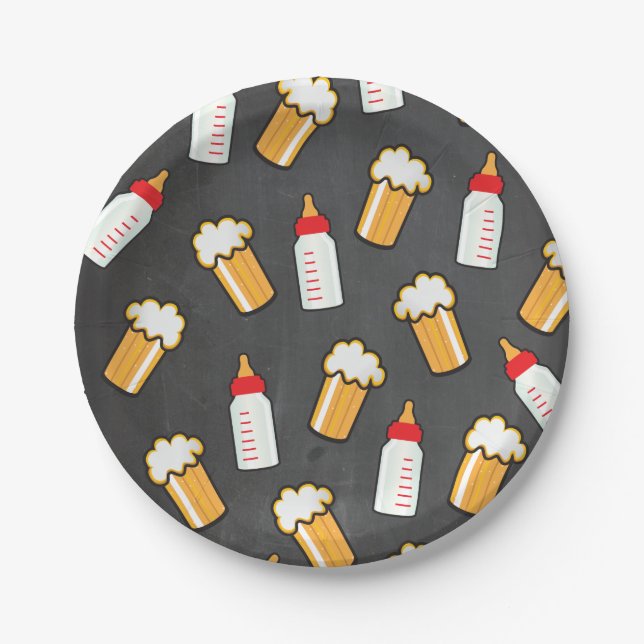 Baby shower beer and baby bottles paper plates (Front)