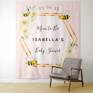 Baby Shower bees mum to bee rose gold girl Tapestry