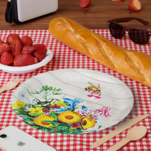 Baby Shower Bees Rustic Floral Pacifier Paper Plate