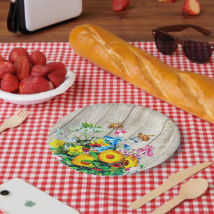 Baby Shower Bees Twins Rustic Floral Pacifier Paper Plate