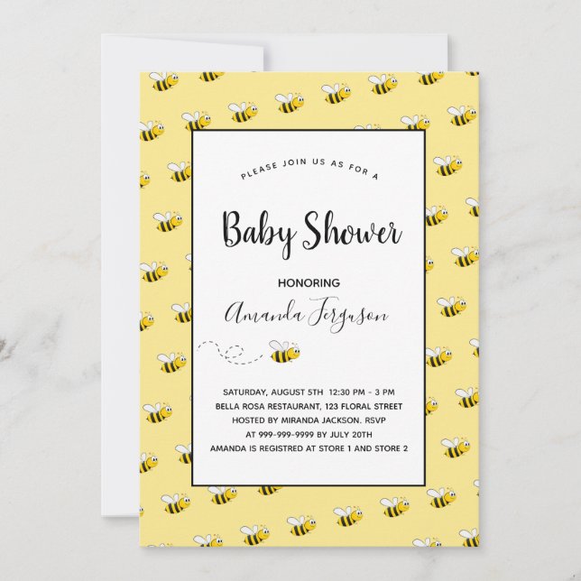 Baby shower bees yellow cute invitation (Front)