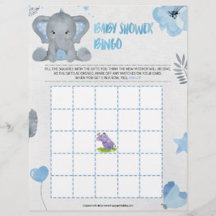 Baby Shower Bingo [Baby Elephant [Blue] Custom Letterhead