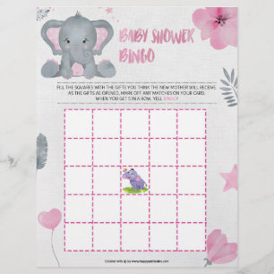 Baby Shower Bingo [Baby Elephant [Pink]] Custom Letterhead