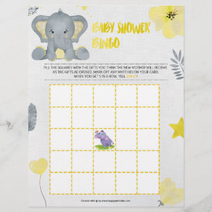 Baby Shower Bingo [Baby Elephant [Yellow]] Custom Letterhead