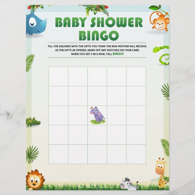 Baby Shower Bingo Baby Shower Game [Animal Theme] Custom Letterhead (Front)