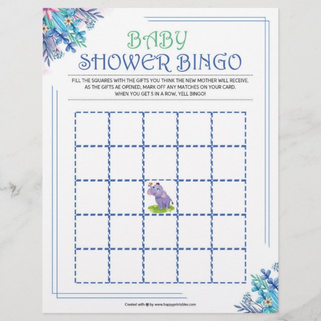 Baby Shower Bingo [Blue Floral] Custom Letterhead (Front)