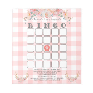 Baby Shower Bingo BOHO Baby Coral Gingham Notepad