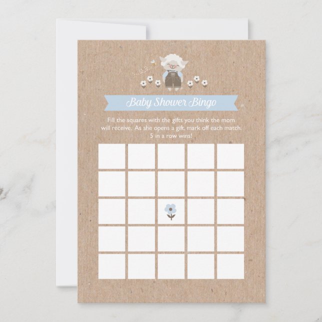 Baby Shower bingo Boy Lamb Game Card (Front)