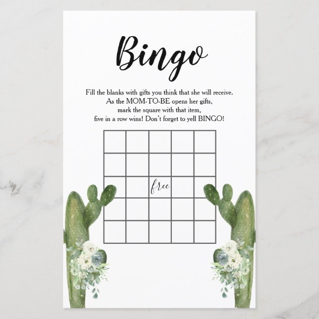 Baby Shower Bingo Cactus Floral Taco 'bout Love (Front)