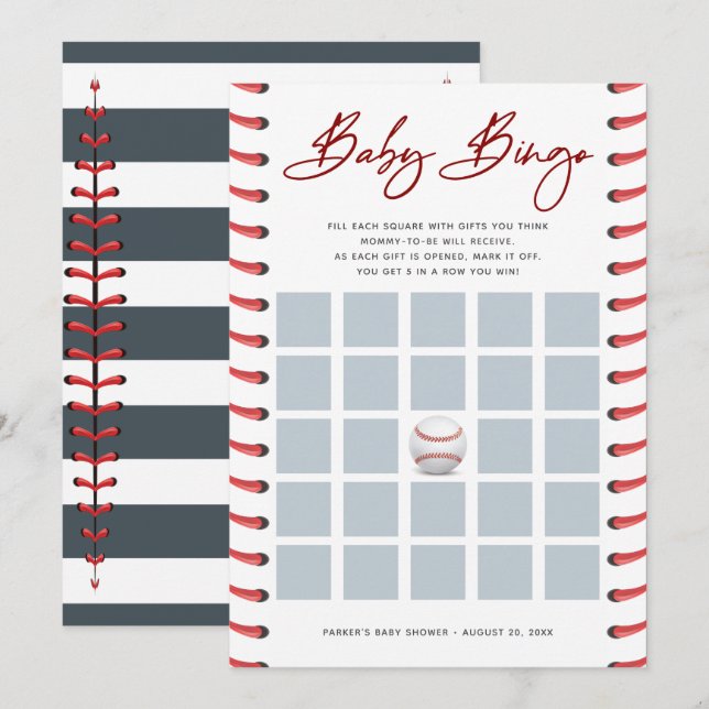 Baby Shower Bingo Card | Baseball (Front/Back)
