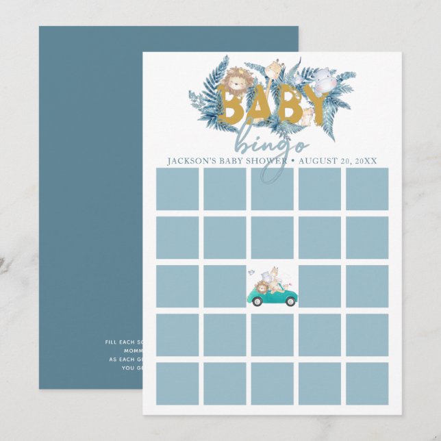 Baby Shower Bingo Card | Safari Animals (Front/Back)