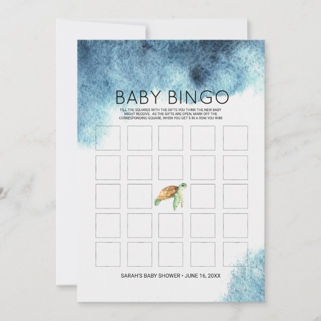 Baby Shower Bingo Card | Sea Turtle (Front)