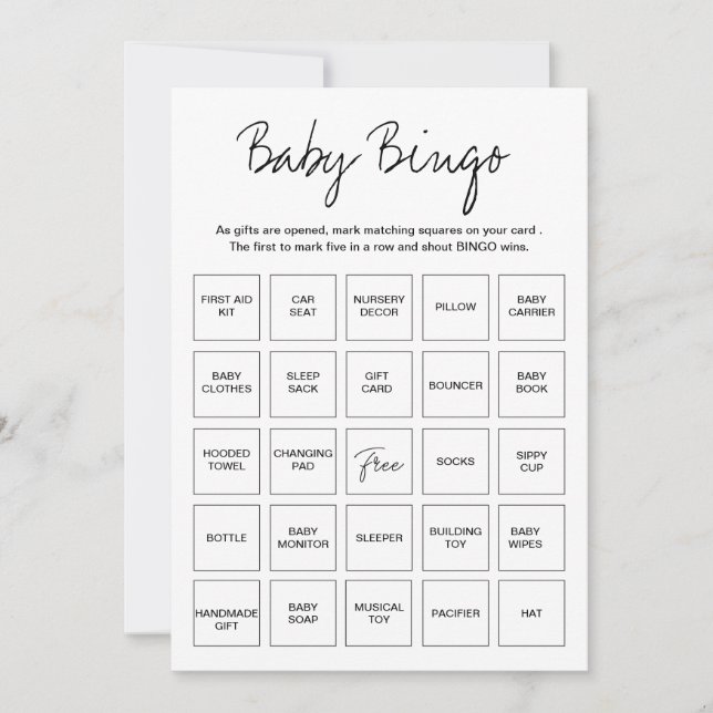 Baby Shower Bingo Cards, Unique Prefilled Baby Bin Invitation (Front)
