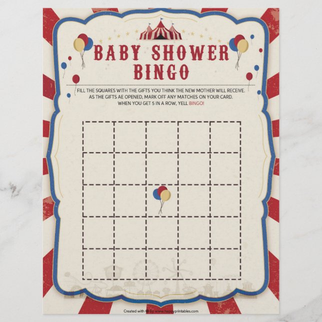 Baby Shower Bingo [Circus Theme] Custom Letterhead (Front)