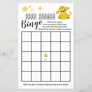 Baby Shower Bingo Colourful Tiger Game Card