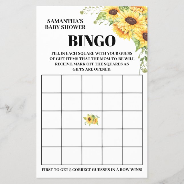 Baby Shower Bingo english spanish game card (Front)