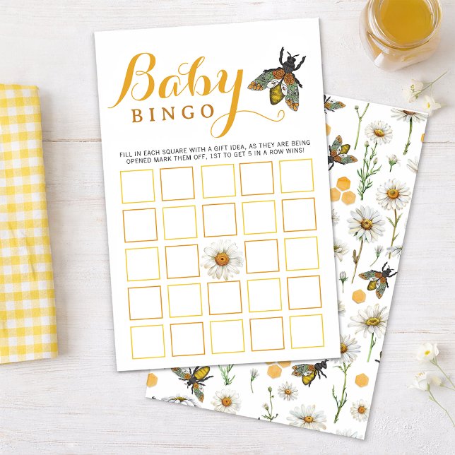 Baby Shower Bingo Game | Bumblebee Honey Bee Theme (Mama Bee Baby Bingo Game Card)